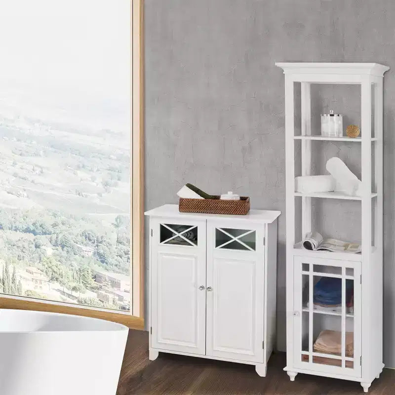 Dawson Two Doors Floor Cabinet White - : Traditional Style, Semi-Gloss Finish, Bath Organizer