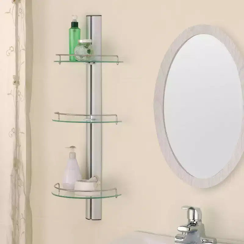 Three Tier Half Moon Glass Shelf Silver - Organize It All