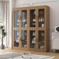 72 High Glass Door Wood Grain Decorative Storage Cabinet Display Cabinet, with Sufficient Space for 12 Shelves