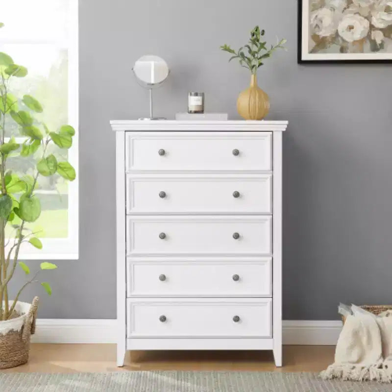 5 Drawers Dresser 5 Drawers Cabinet,Storage Clothes Storage Drawers Cabinet for Living Room Organizer WHITE