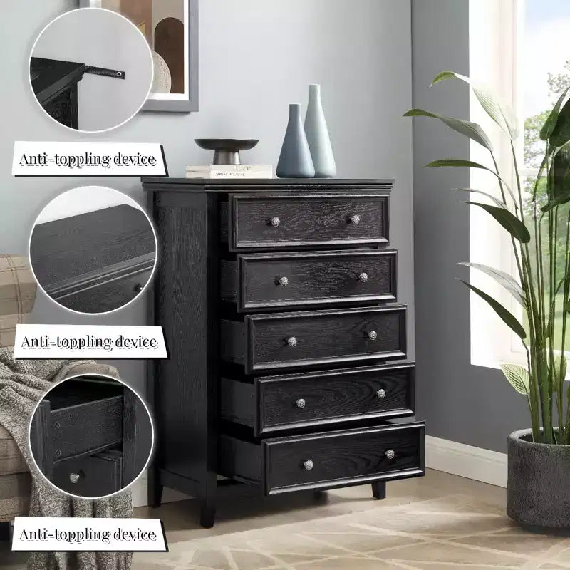 5 Drawers Dresser 5 Drawers Cabinet,Storage Clothes Storage Drawers Cabinet for Living Room Organizer WHITE