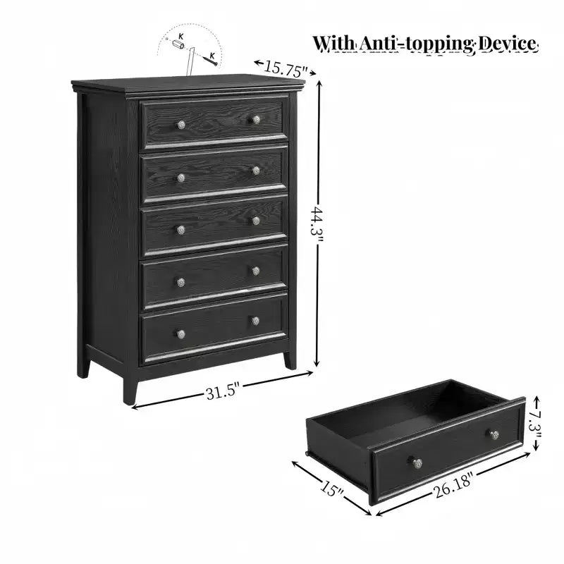 5 Drawers Dresser 5 Drawers Cabinet,Storage Clothes Storage Drawers Cabinet for Living Room Organizer WHITE