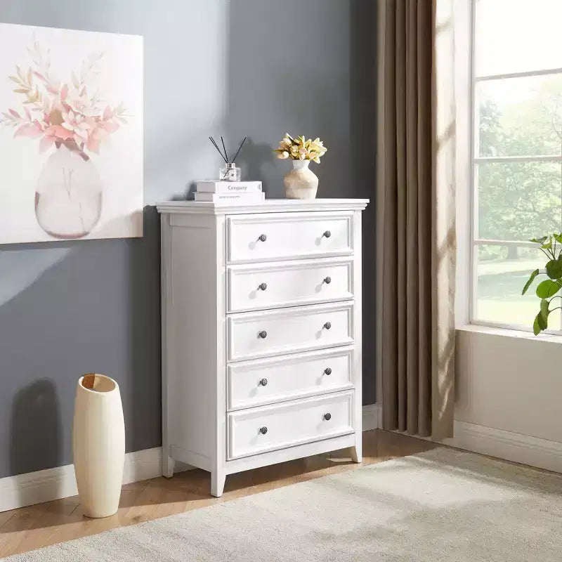 5 Drawers Dresser 5 Drawers Cabinet,Storage Clothes Storage Drawers Cabinet for Living Room Organizer WHITE