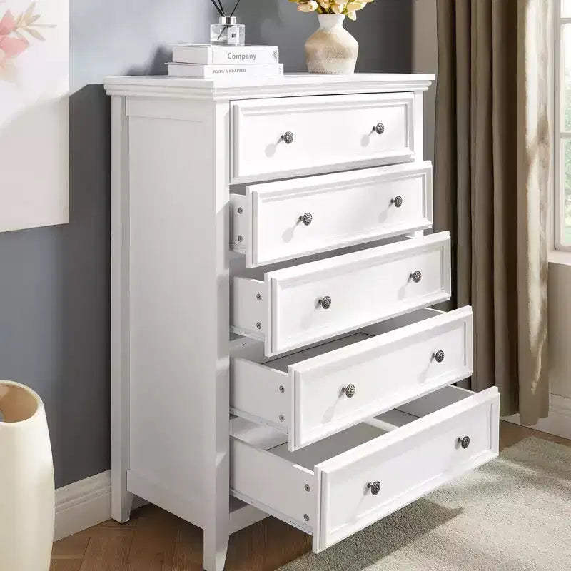 5 Drawers Dresser 5 Drawers Cabinet,Storage Clothes Storage Drawers Cabinet for Living Room Organizer WHITE
