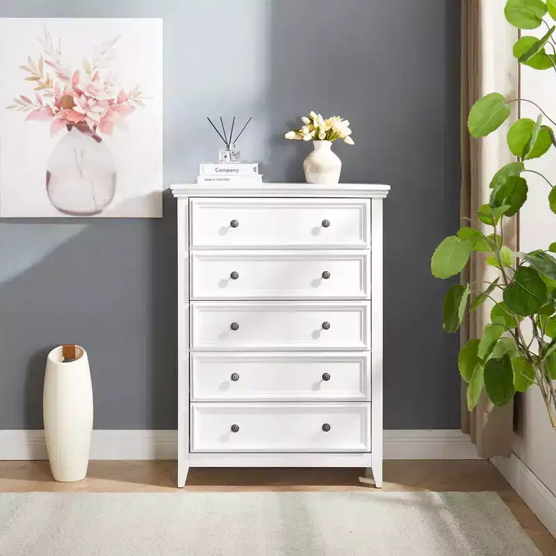 5 Drawers Dresser 5 Drawers Cabinet,Storage Clothes Storage Drawers Cabinet for Living Room Organizer WHITE