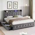 Full Bed Frame with 4 Storage Drawers, Velvet Upholstered Platform Bed Frame, Wooden Slats Support, No Box Spring Needed, 1000lbs Support, Gray