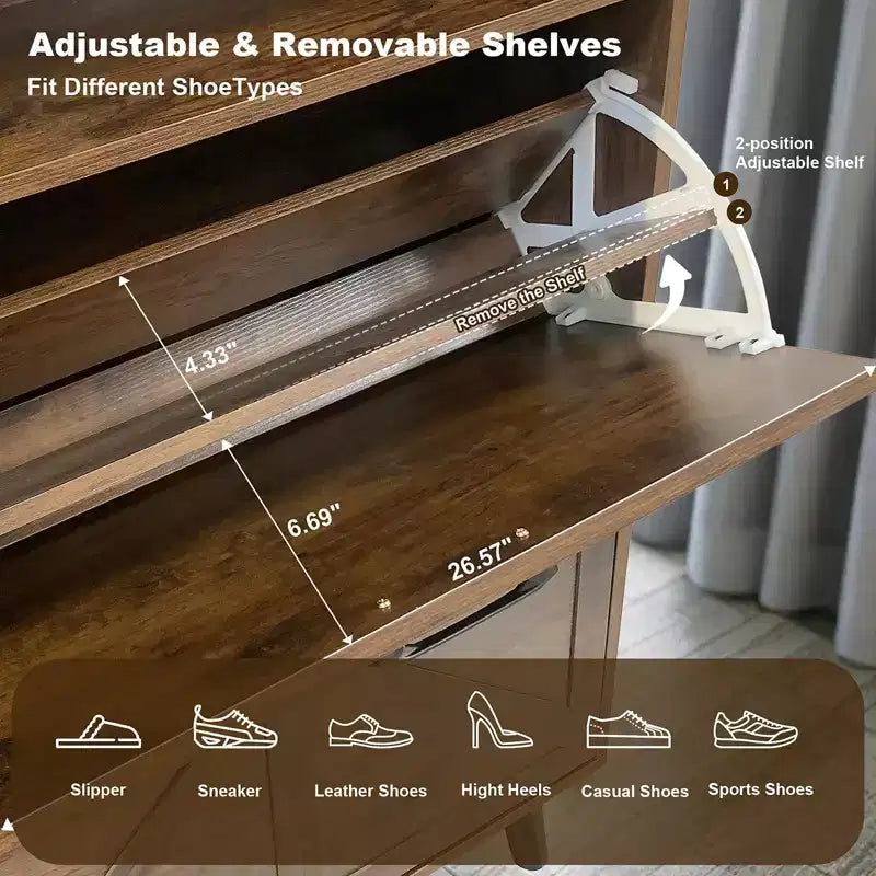 Shoe Storage Cabinet, Farmhouse Shoe Organizer with 4 Flip Drawers and Open Storage, Freestanding Narrow Shoe Rack Cabinet for Entryway, Hallway