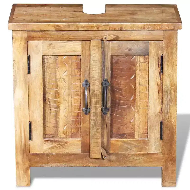 Solid Mango Wood Bathroom Vanity Cabinet Set with Antique-Style Mirror - Unique, Sturdy, 23.6 Cabinet with 2 Shelves and Wood Grain Variation