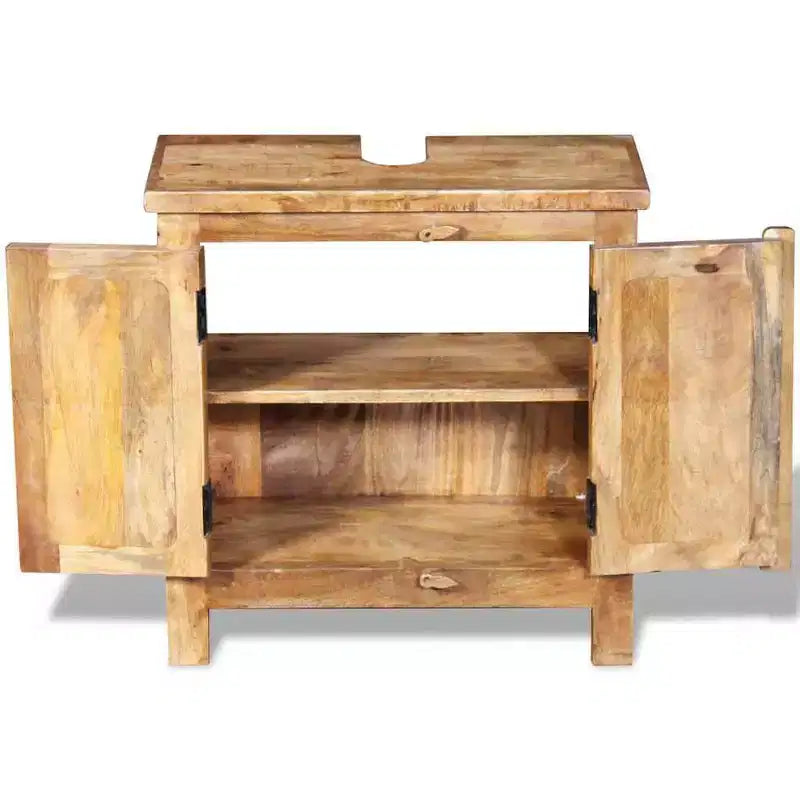 Solid Mango Wood Bathroom Vanity Cabinet Set with Antique-Style Mirror - Unique, Sturdy, 23.6 Cabinet with 2 Shelves and Wood Grain Variation