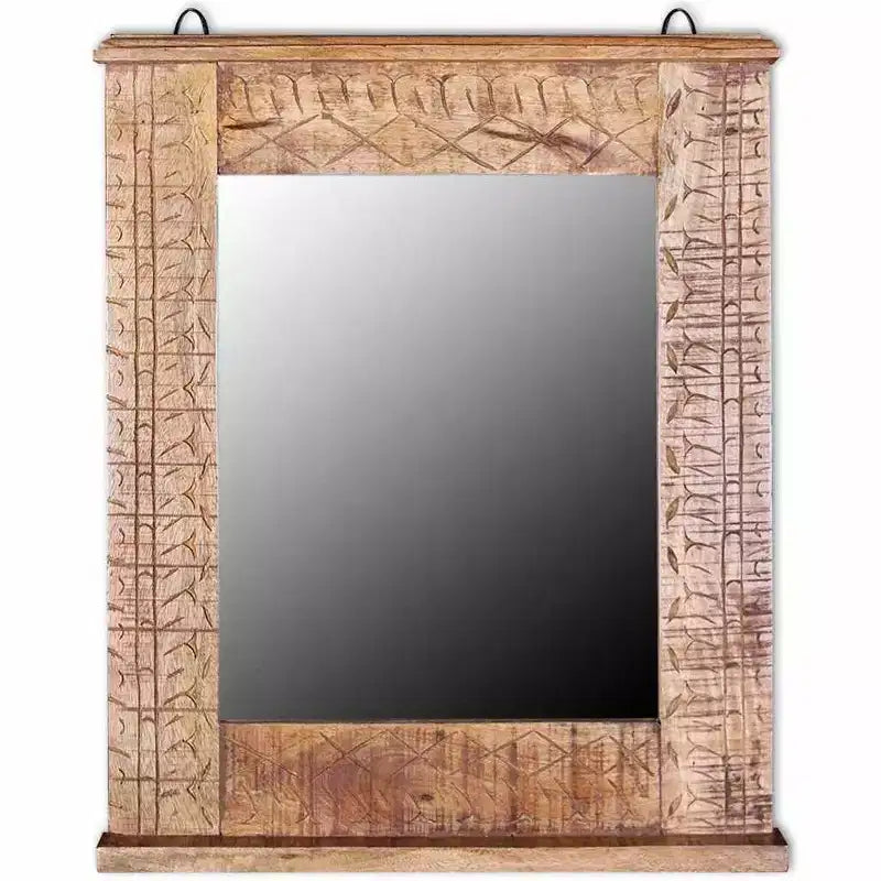 Solid Mango Wood Bathroom Vanity Cabinet Set with Antique-Style Mirror - Unique, Sturdy, 23.6 Cabinet with 2 Shelves and Wood Grain Variation