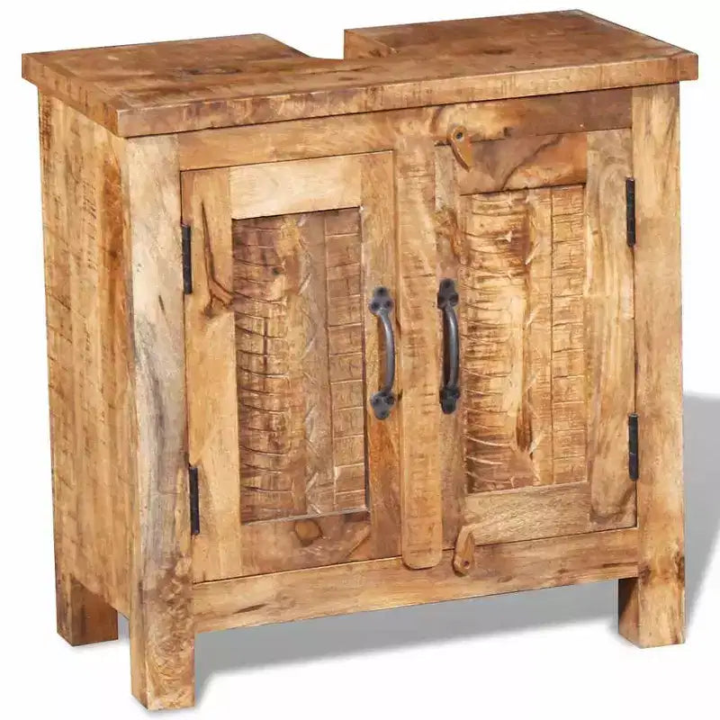 Solid Mango Wood Bathroom Vanity Cabinet Set with Antique-Style Mirror - Unique, Sturdy, 23.6 Cabinet with 2 Shelves and Wood Grain Variation