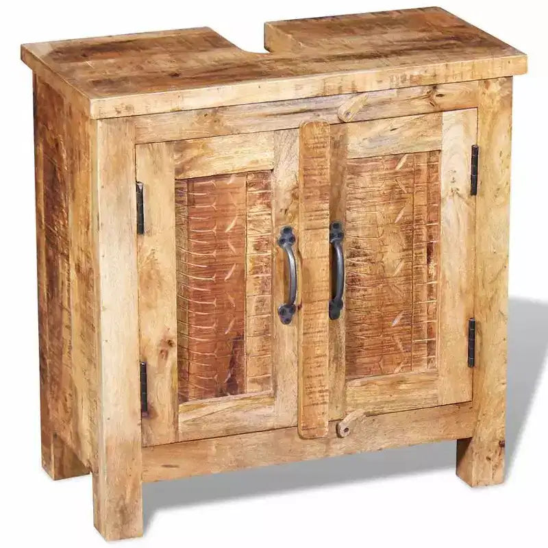 Solid Mango Wood Bathroom Vanity Cabinet Set with Antique-Style Mirror - Unique, Sturdy, 23.6 Cabinet with 2 Shelves and Wood Grain Variation
