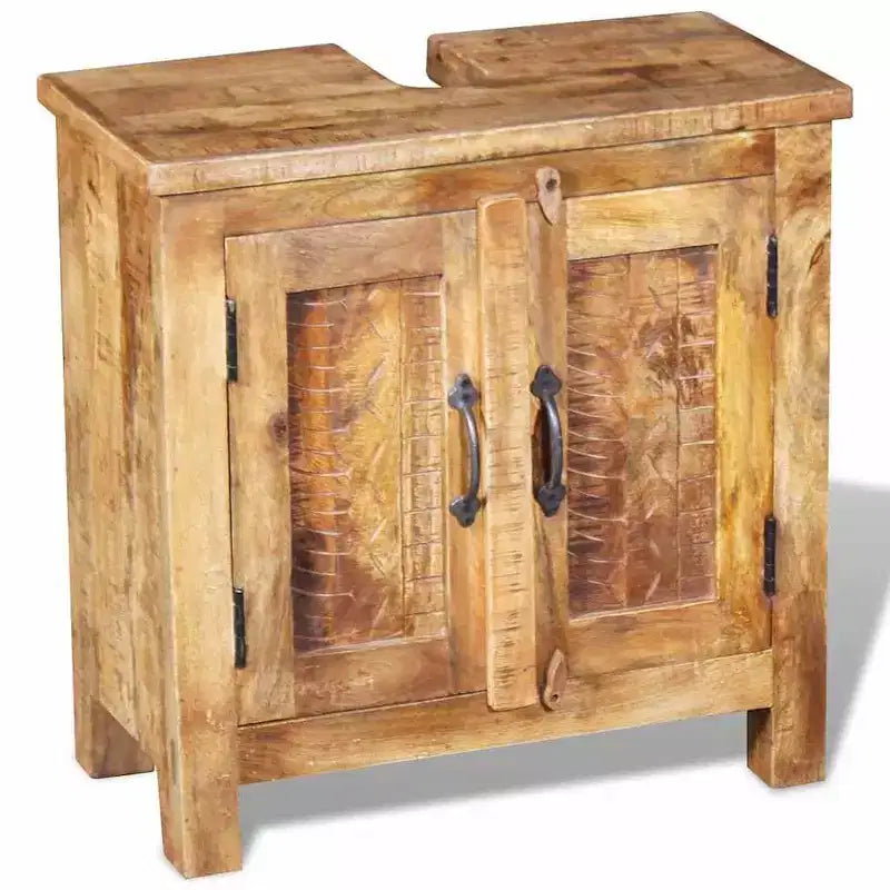 Solid Mango Wood Bathroom Vanity Cabinet Set with Antique-Style Mirror - Unique, Sturdy, 23.6 Cabinet with 2 Shelves and Wood Grain Variation