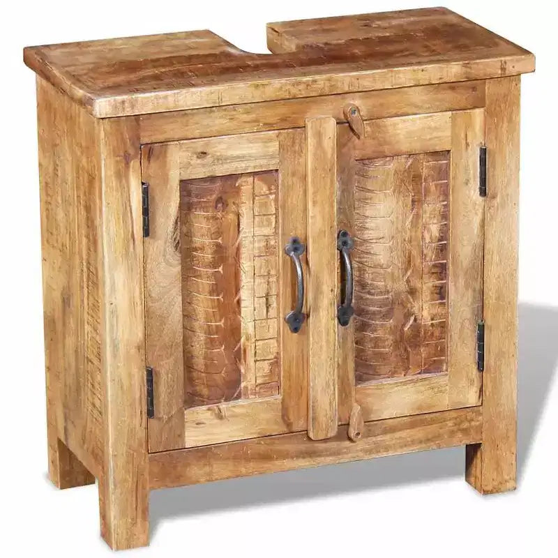 Solid Mango Wood Bathroom Vanity Cabinet Set with Antique-Style Mirror - Unique, Sturdy, 23.6 Cabinet with 2 Shelves and Wood Grain Variation
