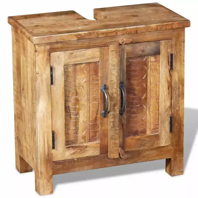 Solid Mango Wood Bathroom Vanity Cabinet Set with Antique-Style Mirror - Unique, Sturdy, 23.6 Cabinet with 2 Shelves and Wood Grain Variation