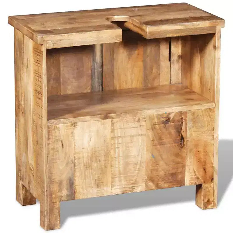 Solid Mango Wood Bathroom Vanity Cabinet Set with Antique-Style Mirror - Unique, Sturdy, 23.6 Cabinet with 2 Shelves and Wood Grain Variation