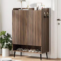 Large Shoe Cabinet with 2 Doors, 6-Tier Adjustable Shelves, Freestanding Entryway Shoe Organizer with Hooks, Brown