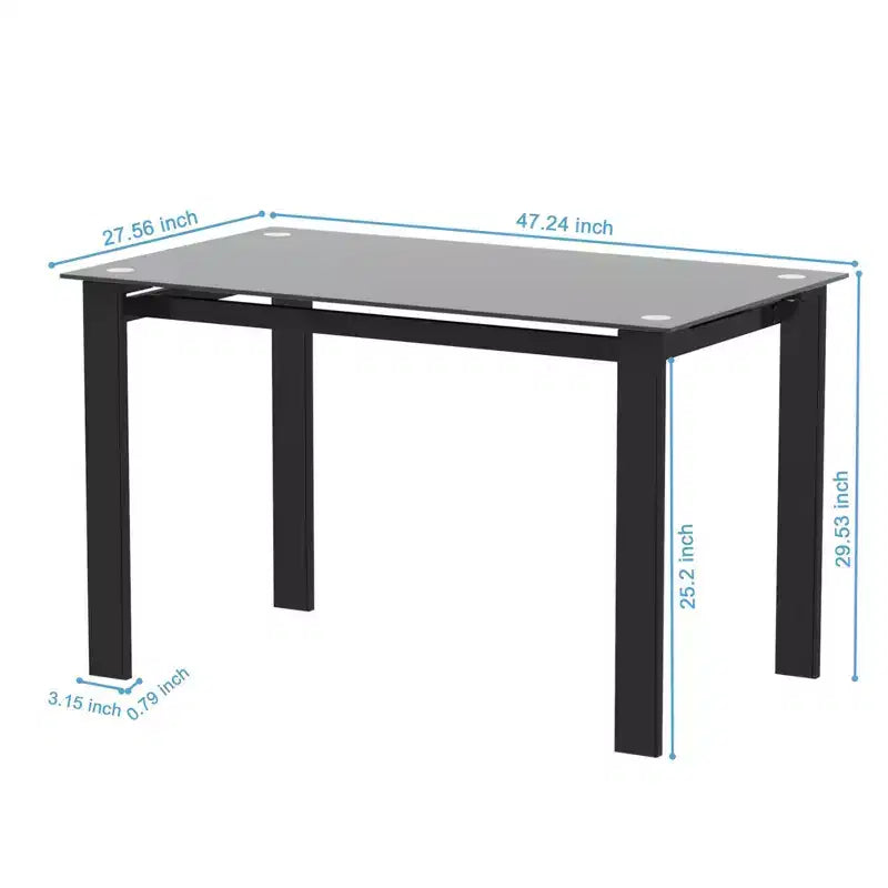 Tempered Glass Dining Table, 52/47 Rectangular Kitchen Table, Easy to Assemble for Dining Room, Living Room, Office, Kitchen