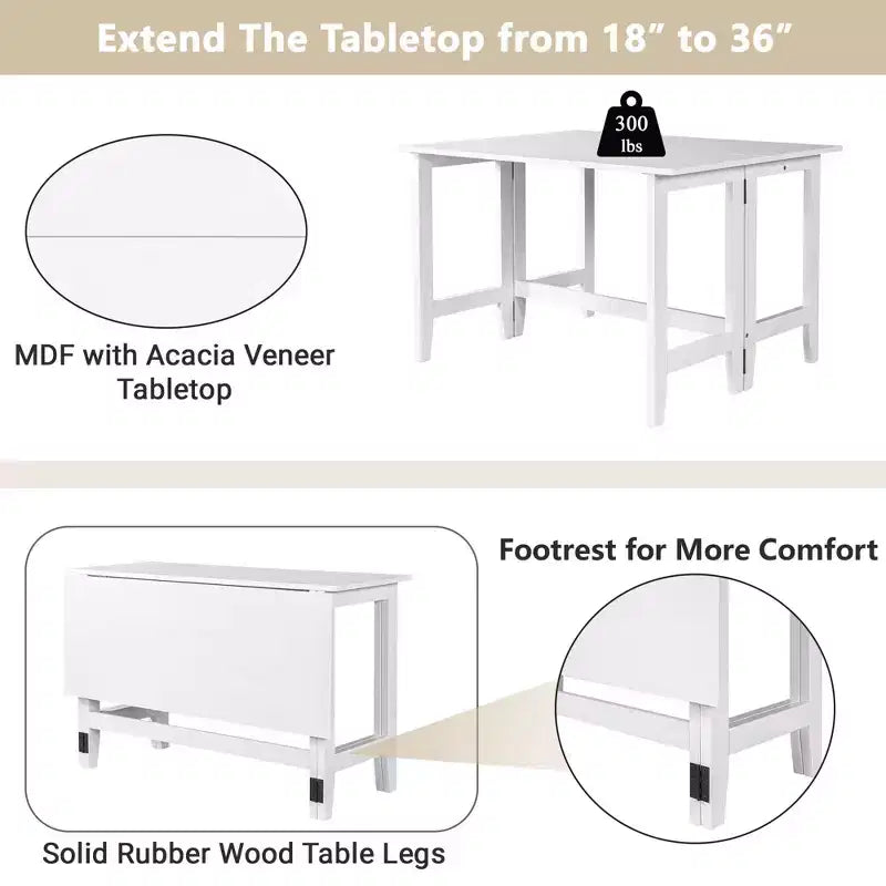 Extendable Dining Table Kitchen Table for Small Space, Farmhouse Wood Dining Table with Drop Leaf