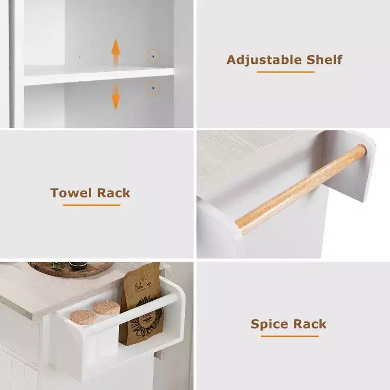 Rolling Kitchen Island with Trash Can Storage Cabinet, Kitchen Cart with Drop Leaf, Spice Rack, Towel Rack and Drawer