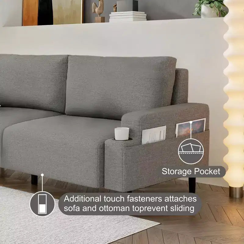 Modern 80'' Sofa Couch - Loveseat Sofa with Cup Holders & Side Pockets, Deep Seat Sofa Couch for Living Room