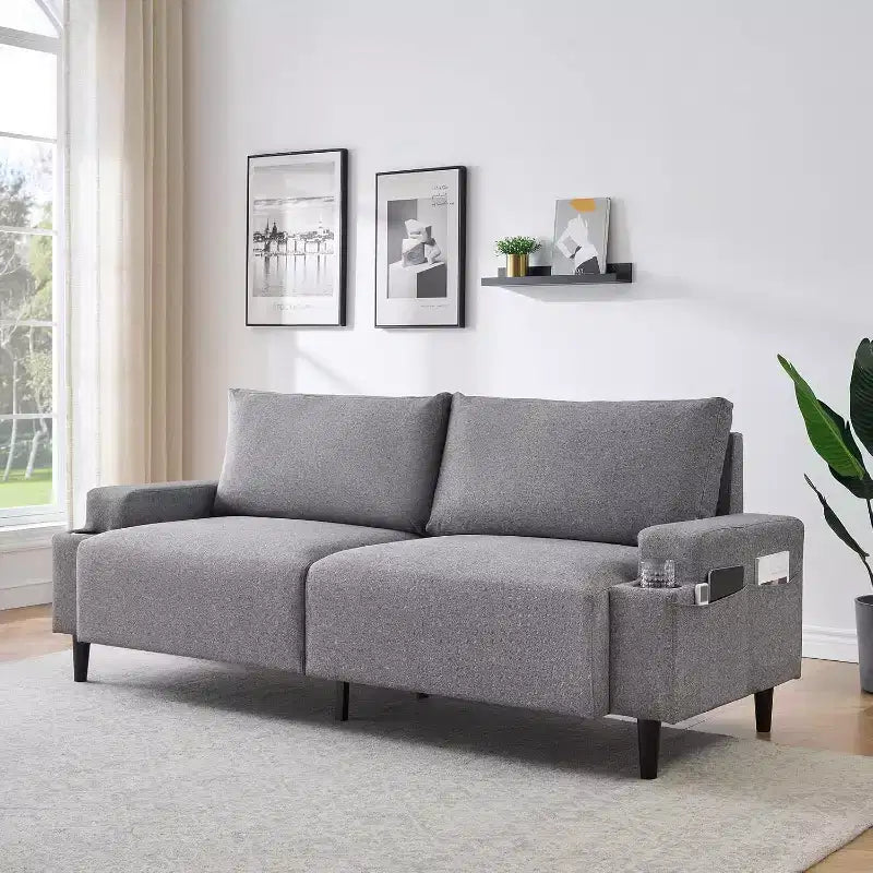 Modern 80'' Sofa Couch - Loveseat Sofa with Cup Holders & Side Pockets, Deep Seat Sofa Couch for Living Room