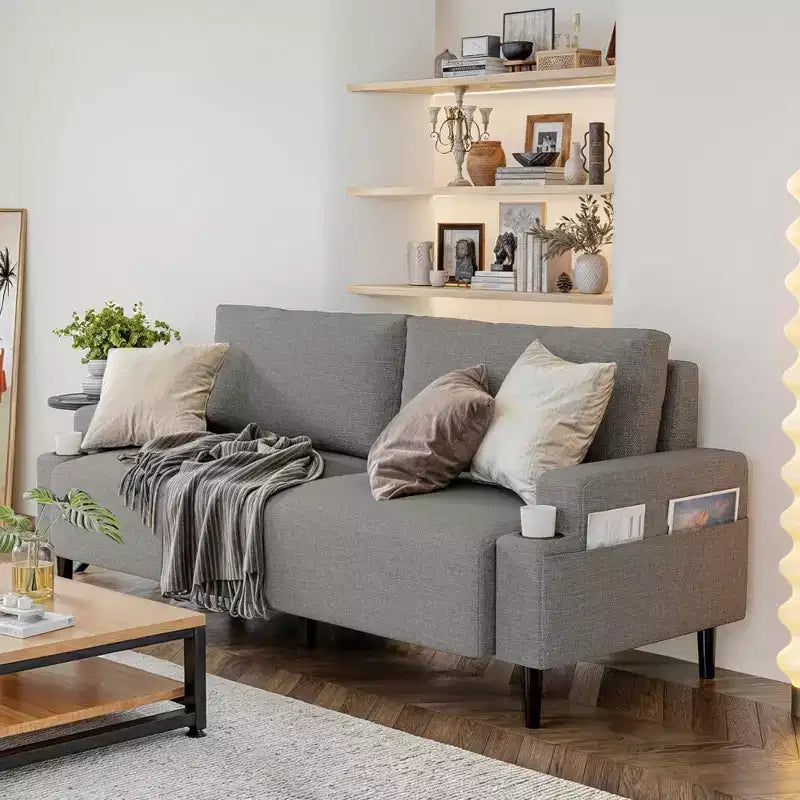 Modern 80'' Sofa Couch - Loveseat Sofa with Cup Holders & Side Pockets, Deep Seat Sofa Couch for Living Room