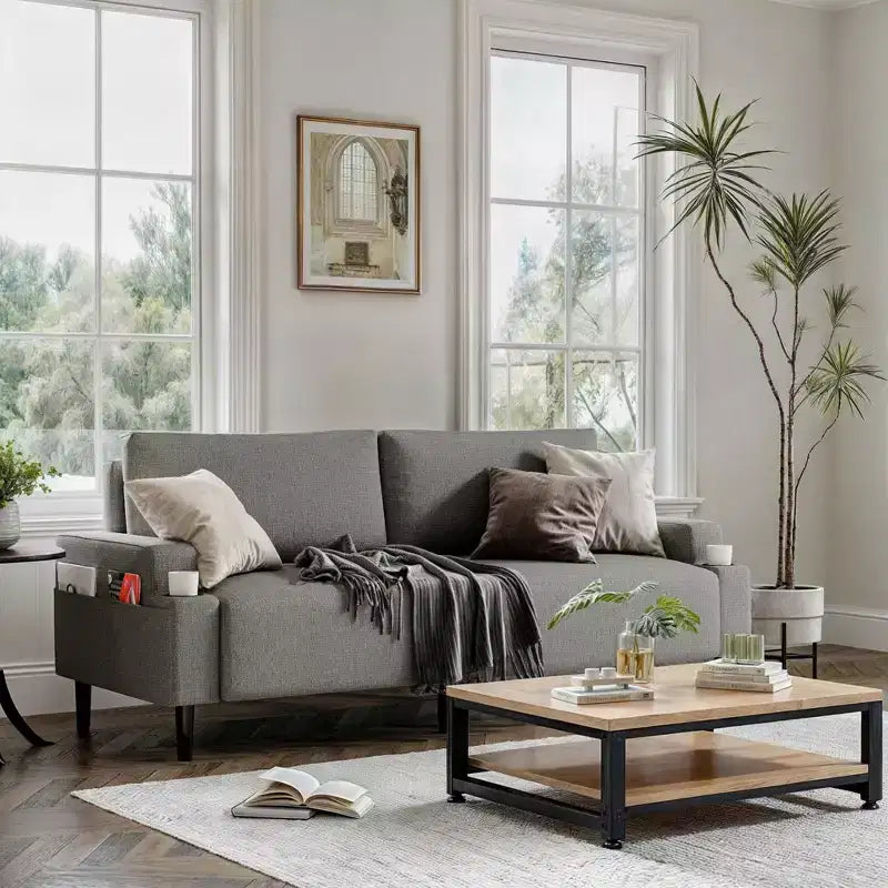 Modern 80'' Sofa Couch - Loveseat Sofa with Cup Holders & Side Pockets, Deep Seat Sofa Couch for Living Room
