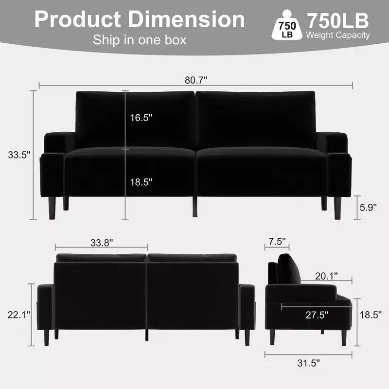 Modern 80'' Sofa Couch - Loveseat Sofa with Cup Holders & Side Pockets, Deep Seat Sofa Couch for Living Room