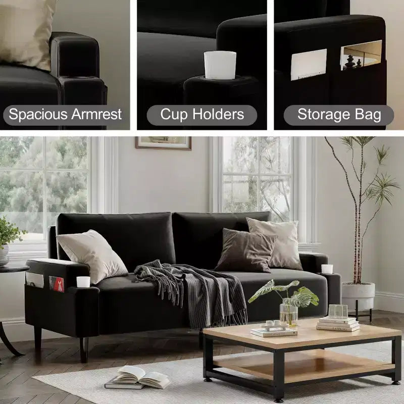 Modern 80'' Sofa Couch - Loveseat Sofa with Cup Holders & Side Pockets, Deep Seat Sofa Couch for Living Room