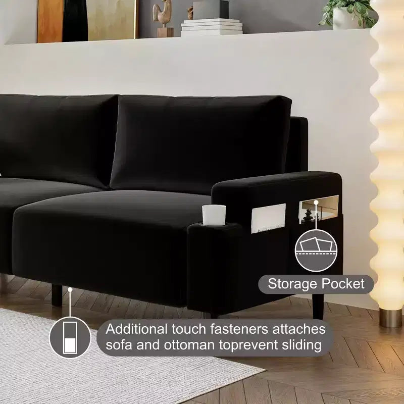 Modern 80'' Sofa Couch - Loveseat Sofa with Cup Holders & Side Pockets, Deep Seat Sofa Couch for Living Room