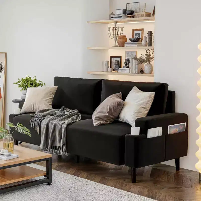 Modern 80'' Sofa Couch - Loveseat Sofa with Cup Holders & Side Pockets, Deep Seat Sofa Couch for Living Room