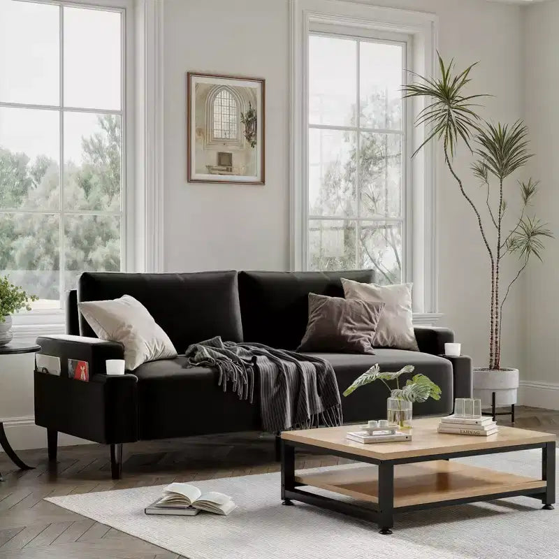 Modern 80'' Sofa Couch - Loveseat Sofa with Cup Holders & Side Pockets, Deep Seat Sofa Couch for Living Room