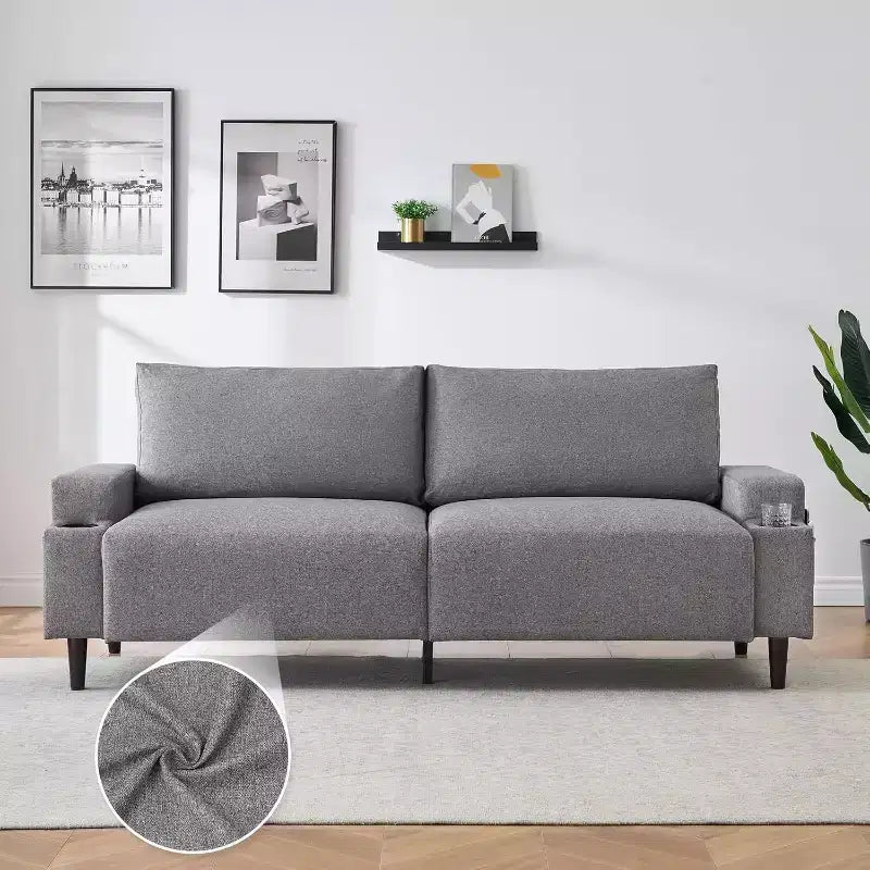 Modern 80'' Sofa Couch - Loveseat Sofa with Cup Holders & Side Pockets, Deep Seat Sofa Couch for Living Room