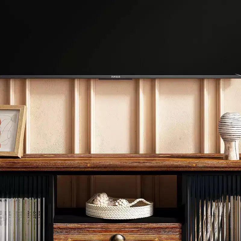 Modern TV Stand, Fir Wood & Iron Media Console, Large Drawer Storage, Open Shelf, Fits Up to 55 TV, 62.99 x 15.75 x 18.70