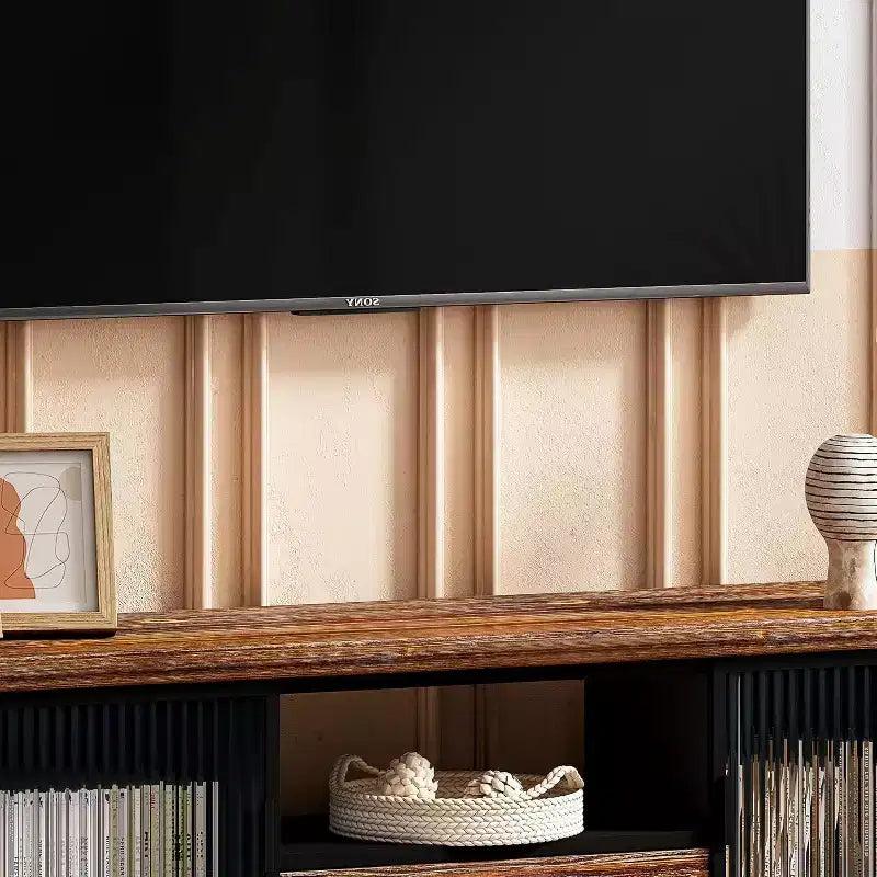 Modern TV Stand, Fir Wood & Iron Media Console, Large Drawer Storage, Open Shelf, Fits Up to 55 TV, 62.99 x 15.75 x 18.70