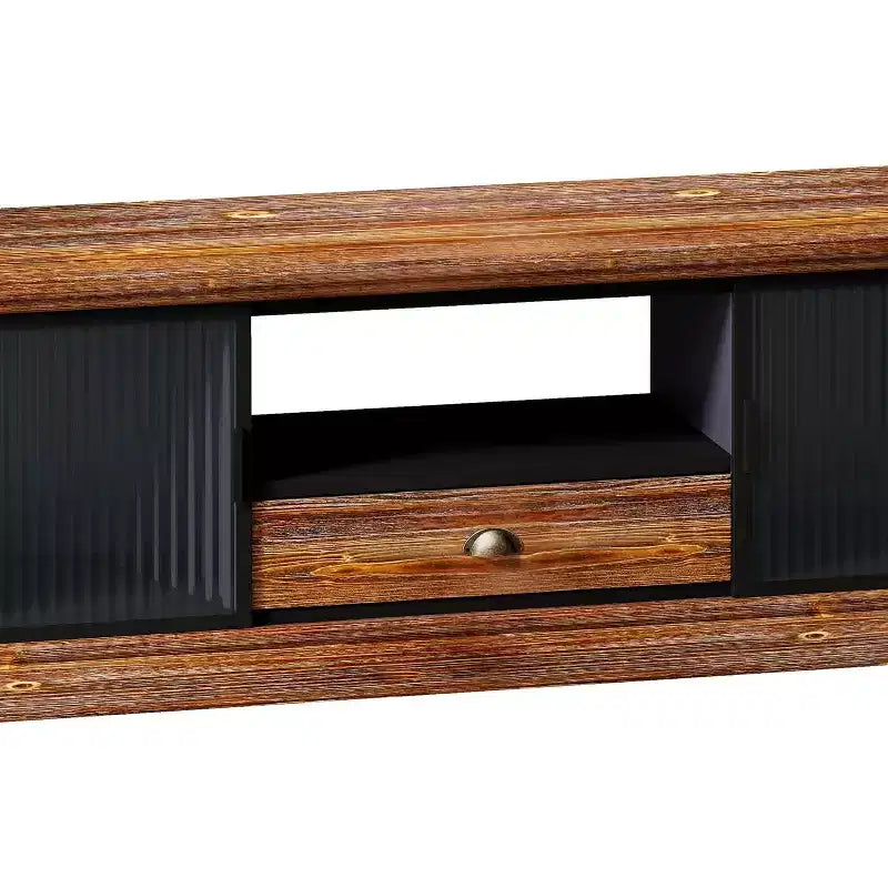 Modern TV Stand, Fir Wood & Iron Media Console, Large Drawer Storage, Open Shelf, Fits Up to 55 TV, 62.99 x 15.75 x 18.70