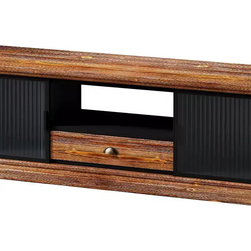 Modern TV Stand, Fir Wood & Iron Media Console, Large Drawer Storage, Open Shelf, Fits Up to 55 TV, 62.99 x 15.75 x 18.70