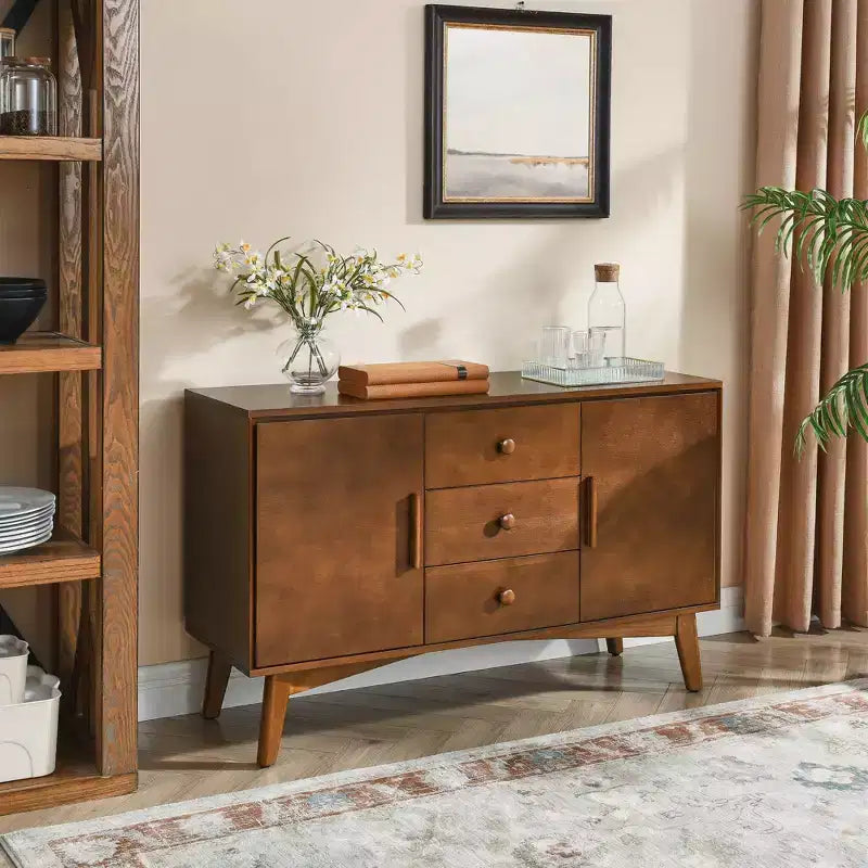 47in Sideboard Buffet with 2 Doors and 3 Drawers, Accent Console Table Cabinet, Storage Cabinet for Kitchen, Dining, Living Room, Walnut