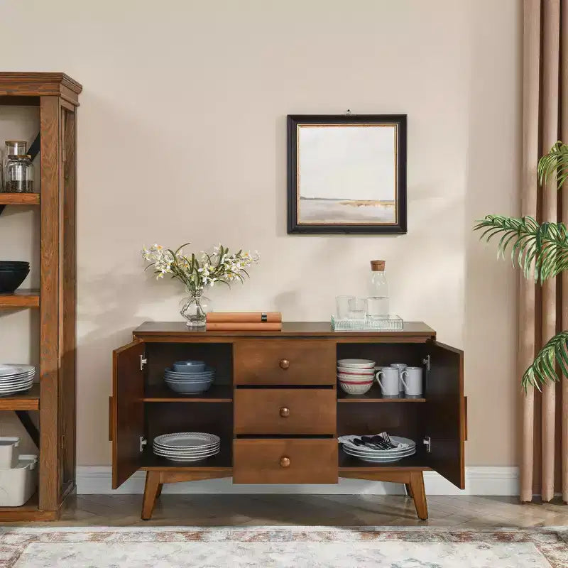 47in Sideboard Buffet with 2 Doors and 3 Drawers, Accent Console Table Cabinet, Storage Cabinet for Kitchen, Dining, Living Room, Walnut