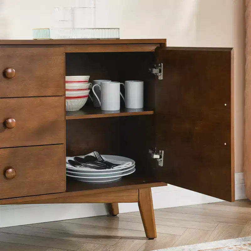 47in Sideboard Buffet with 2 Doors and 3 Drawers, Accent Console Table Cabinet, Storage Cabinet for Kitchen, Dining, Living Room, Walnut