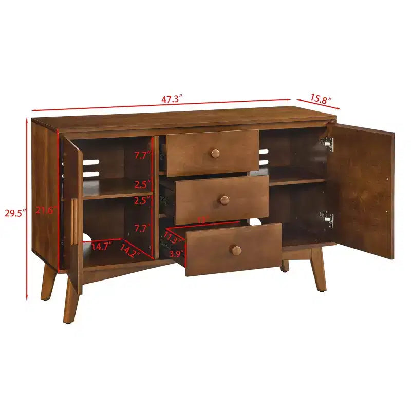 47in Sideboard Buffet with 2 Doors and 3 Drawers, Accent Console Table Cabinet, Storage Cabinet for Kitchen, Dining, Living Room, Walnut