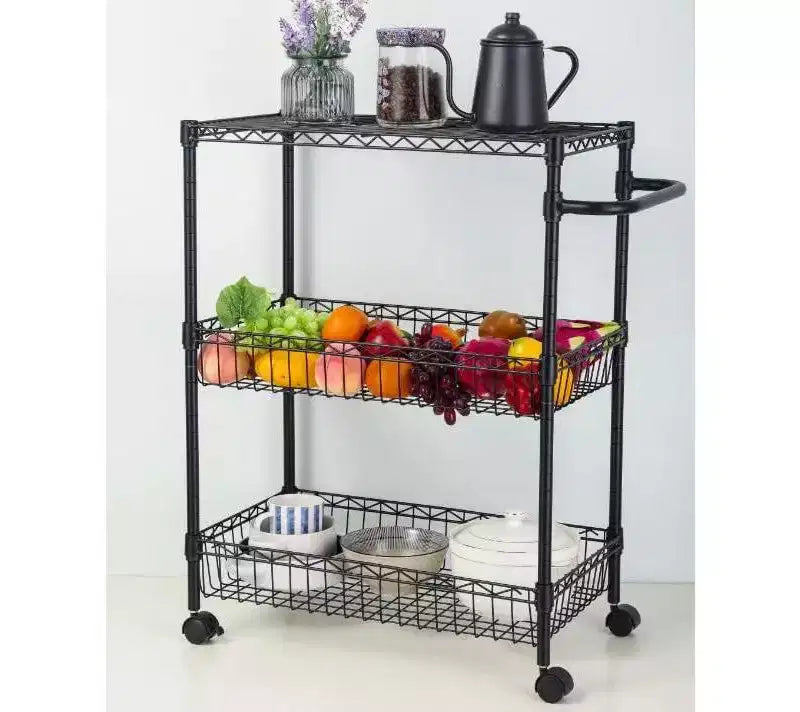 Utility Cart, 600LBS Heavy Duty 3 Tier Rolling Cart - Commercial Grade Wire Shelving, 360 Casters (Kitchen/Restaurant/Office)