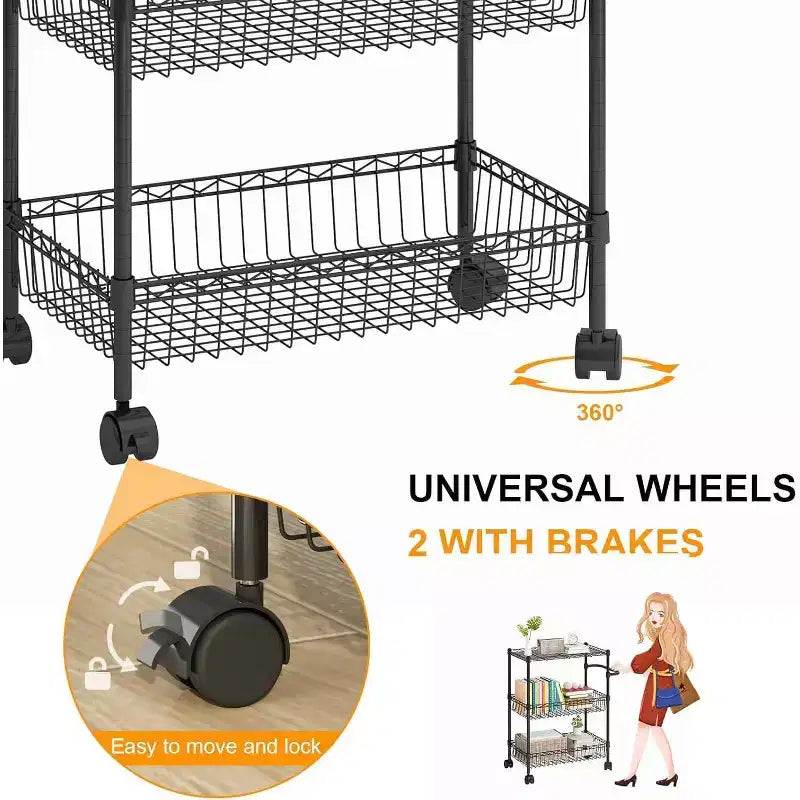 Utility Cart, 600LBS Heavy Duty 3 Tier Rolling Cart - Commercial Grade Wire Shelving, 360 Casters (Kitchen/Restaurant/Office)