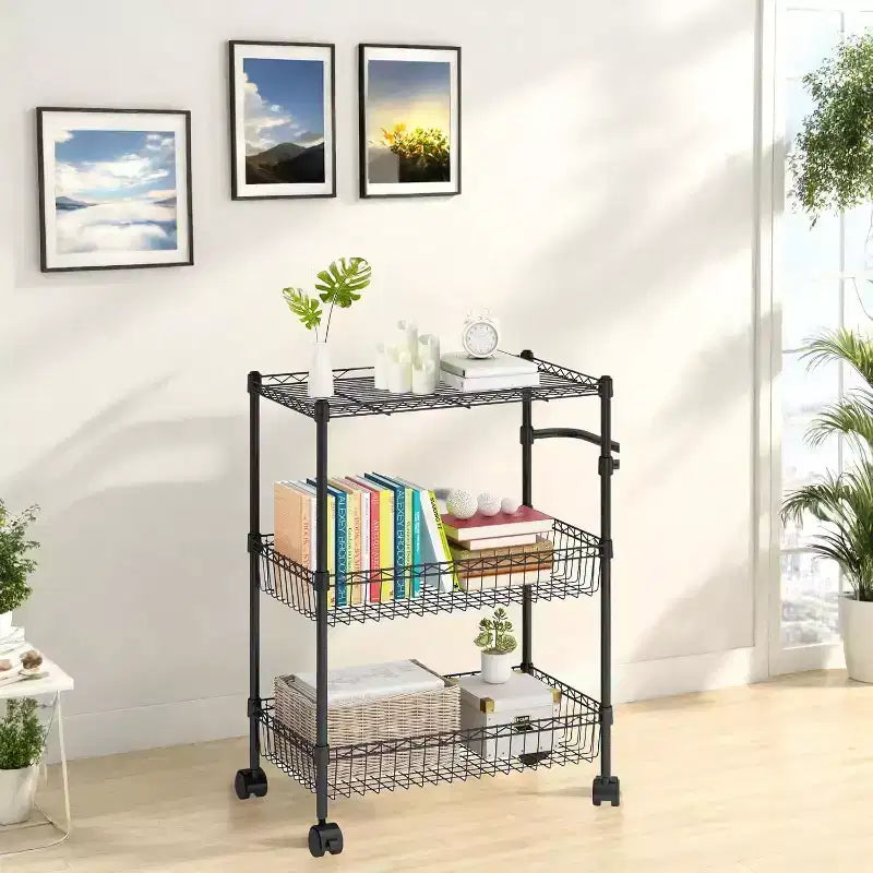 Utility Cart, 600LBS Heavy Duty 3 Tier Rolling Cart - Commercial Grade Wire Shelving, 360 Casters (Kitchen/Restaurant/Office)