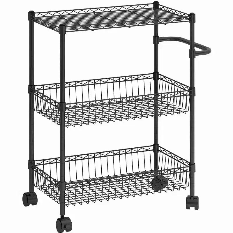 Utility Cart, 600LBS Heavy Duty 3 Tier Rolling Cart - Commercial Grade Wire Shelving, 360 Casters (Kitchen/Restaurant/Office)