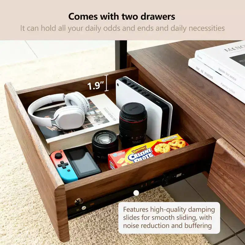 47.2 Inch Wooden Coffee Table with Storage Drawers