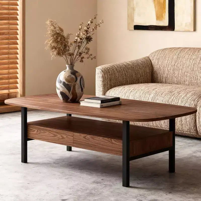 47.2 Inch Wooden Coffee Table with Storage Drawers