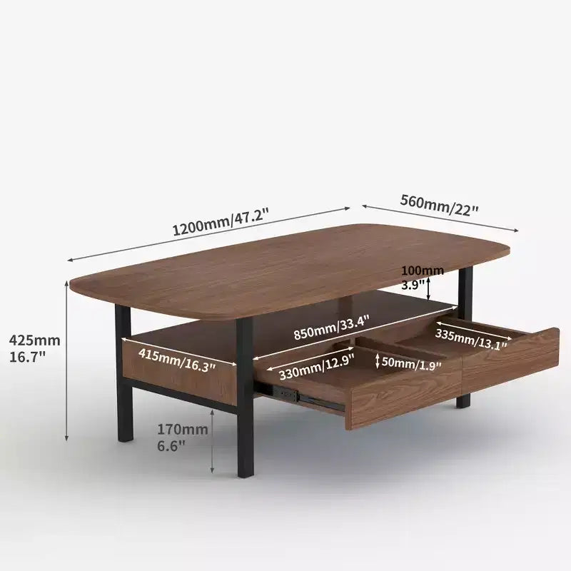 47.2 Inch Wooden Coffee Table with Storage Drawers