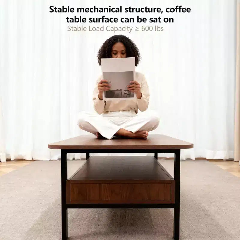 47.2 Inch Wooden Coffee Table with Storage Drawers